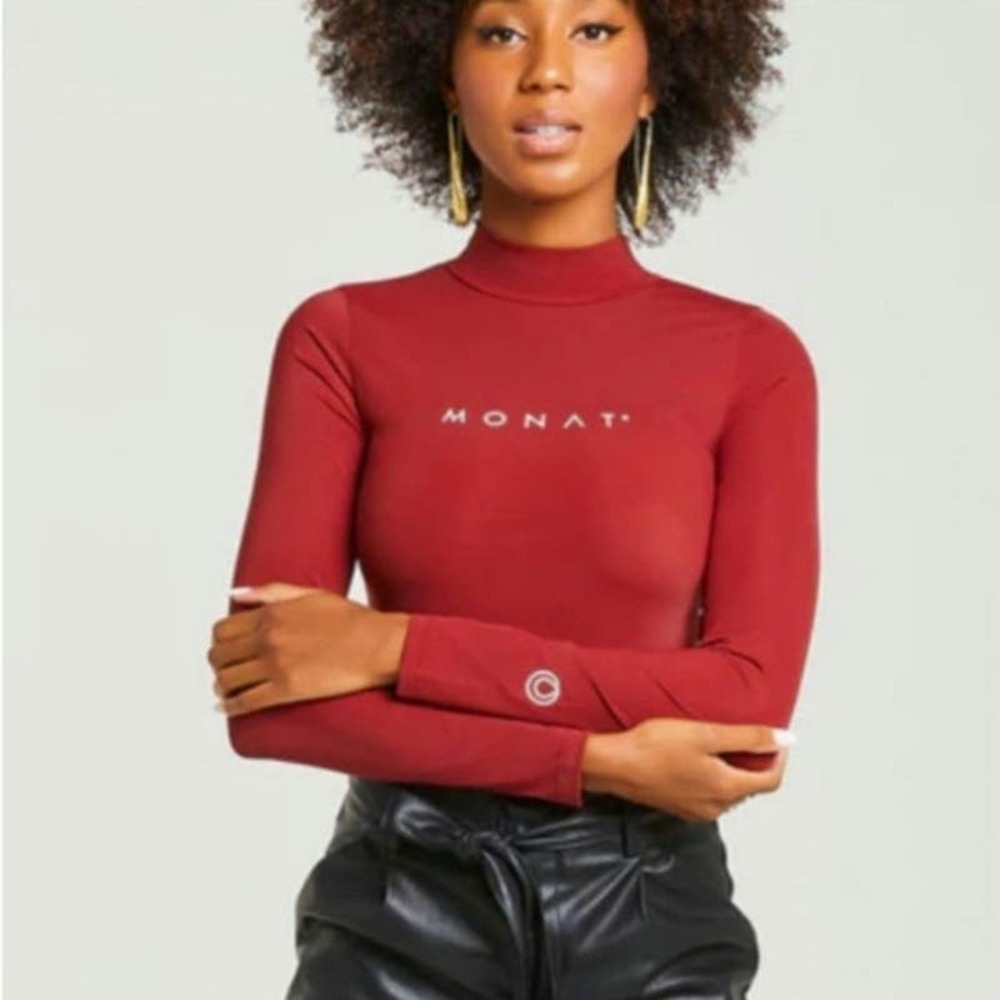 MONAT GEAR Body Suit New Womens Size Large Maroon Nylon Spandex Mock Neck NWT